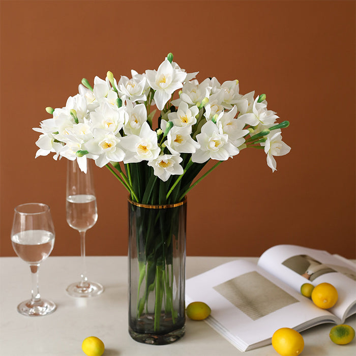 March Birth Flower 15pcs Daffodils Bouquet Stems Artificial Silk Narsissus Flower Wholesale