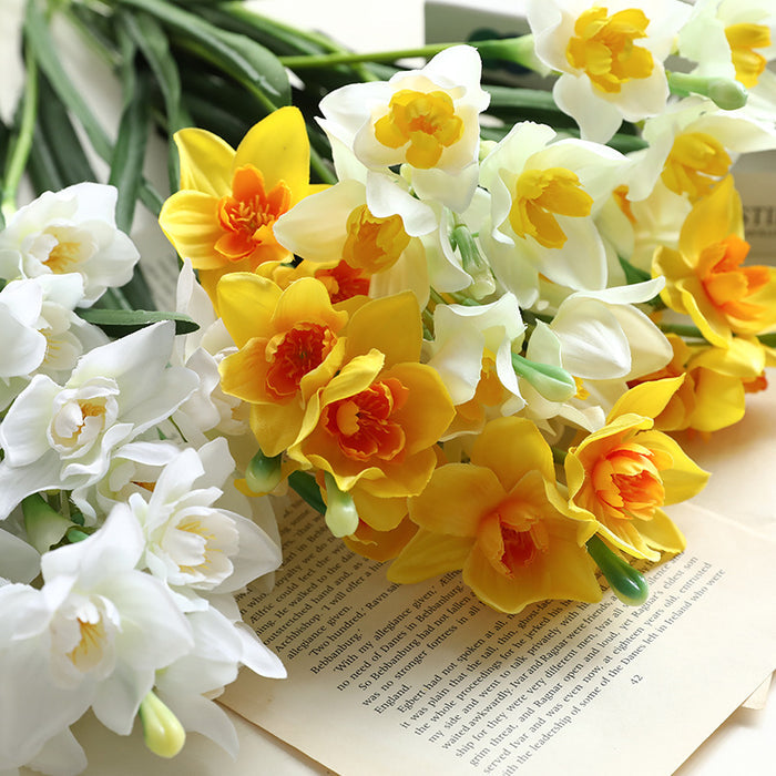 March Birth Flower 15pcs Daffodils Bouquet Stems Artificial Silk Narsissus Flower Wholesale