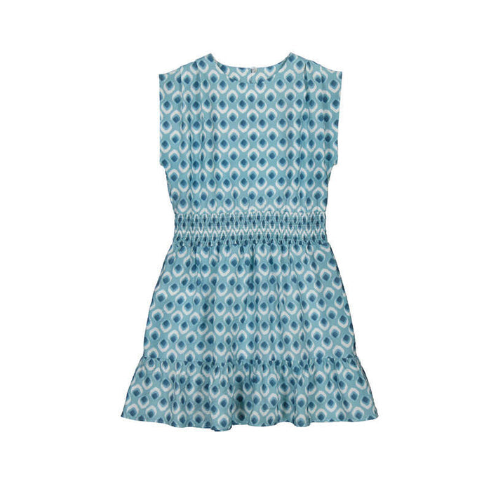 Mayoral Smocked Waist Printed Dress-Blue