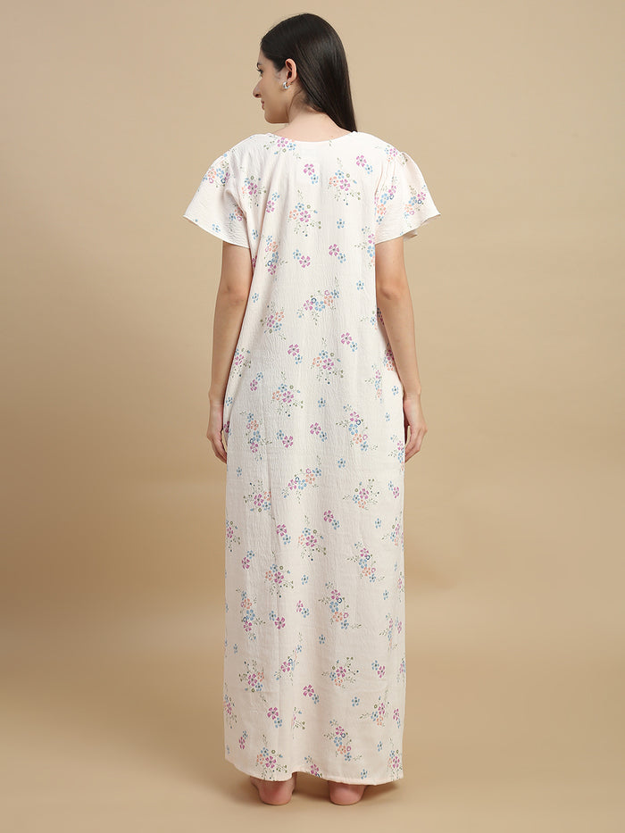 Peach floral night gown for women with an elegant and lightweight design
