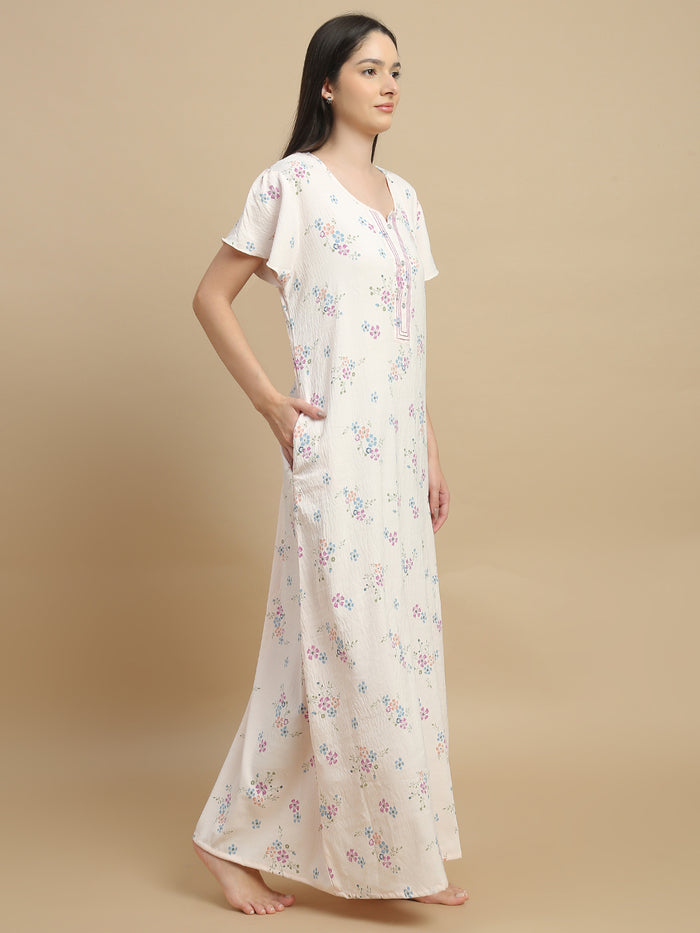 Peach floral night gown for women with an elegant and lightweight design