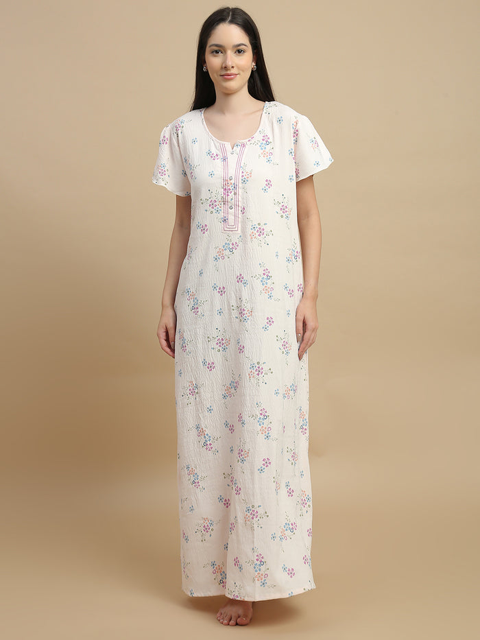 Peach floral night gown for women with an elegant and lightweight design
