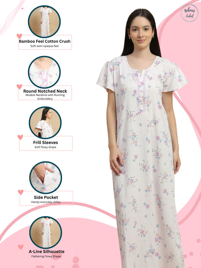 Elegant floral nighty dress for women in premium sleepwear.