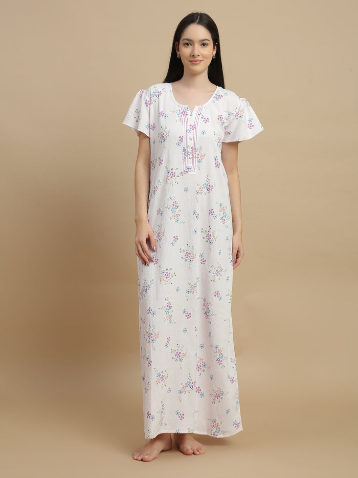 Elegant floral nighty dress for women in premium sleepwear.