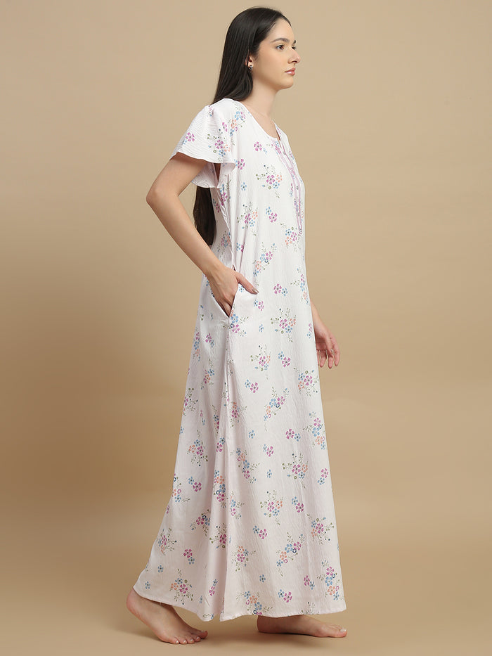 Elegant floral nighty dress for women in premium sleepwear.
