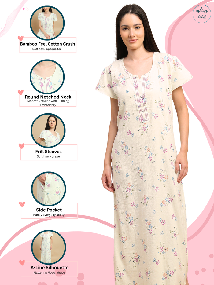 Long frock nighty in soft bamboo feel crush cotton online