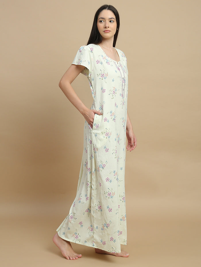Long frock nighty in soft bamboo feel crush cotton online
