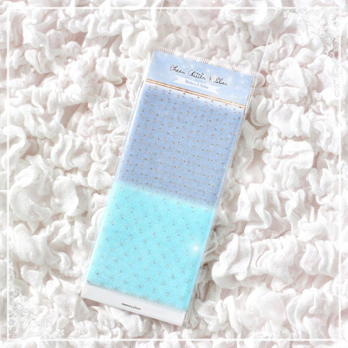 Memory Place - Trim Sheer Glitter Ribbon 2.3"X 1yd - Blueberry/Sky blue. Available at Embellish Away located in Bowmanville Ontario Canada.