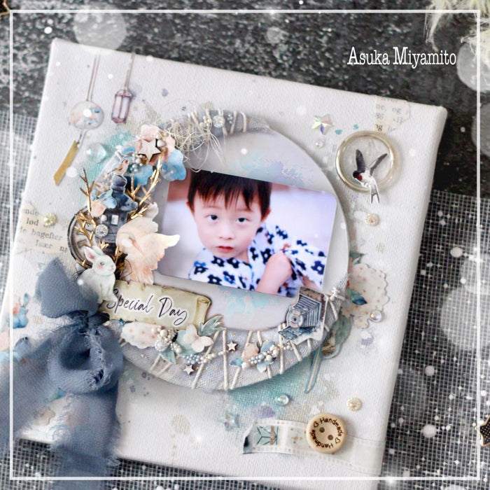 Memory Place - Trim Sheer Glitter Ribbon 2.3"X 1yd - Blueberry/Sky blue. Available at Embellish Away located in Bowmanville Ontario Canada. Example by brand ambassador.