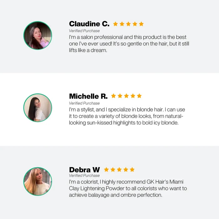 Miami Beach Bombshell five-star reviews: Claudine C. finds it gentle yet lifting, Michelle R. and Debra W. praise balayage looks