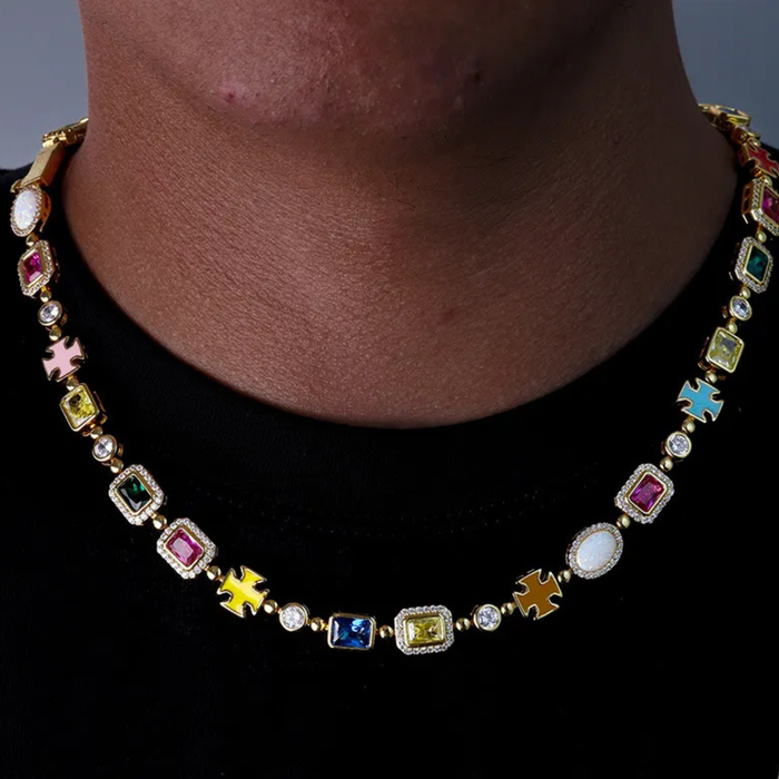 Mixed Gemstone Necklace - Gold