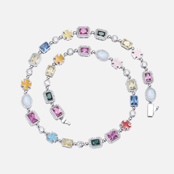 Mixed Gemstone Necklace - Silver