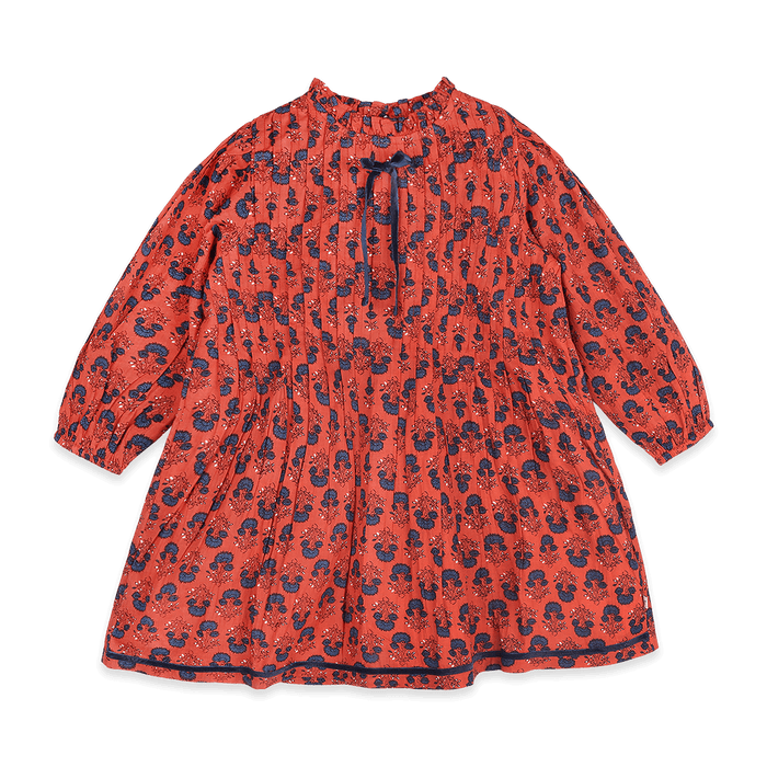 Myra Pleated Girl Dress - Terracotta (Organic Cotton) - Front