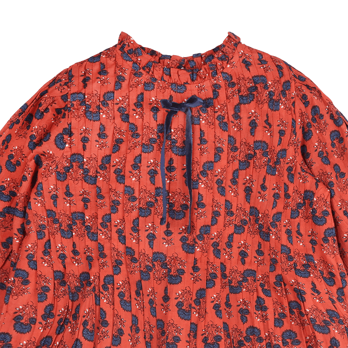 Myra Pleated Girl Dress - Terracotta (Organic Cotton) - Detail