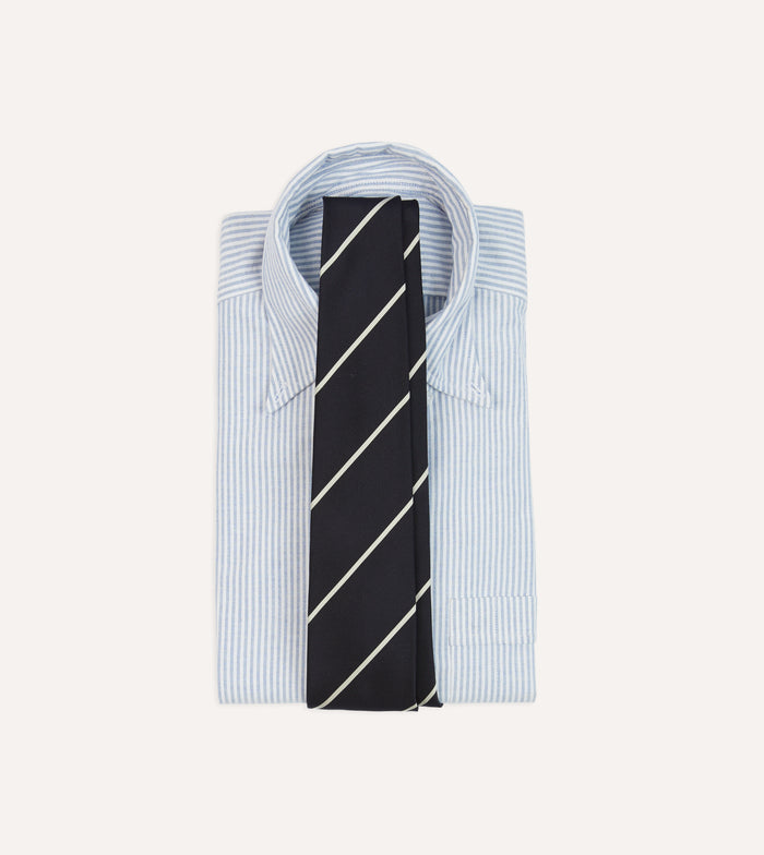 Navy and White Stripe Repp Silk Tipped Tie