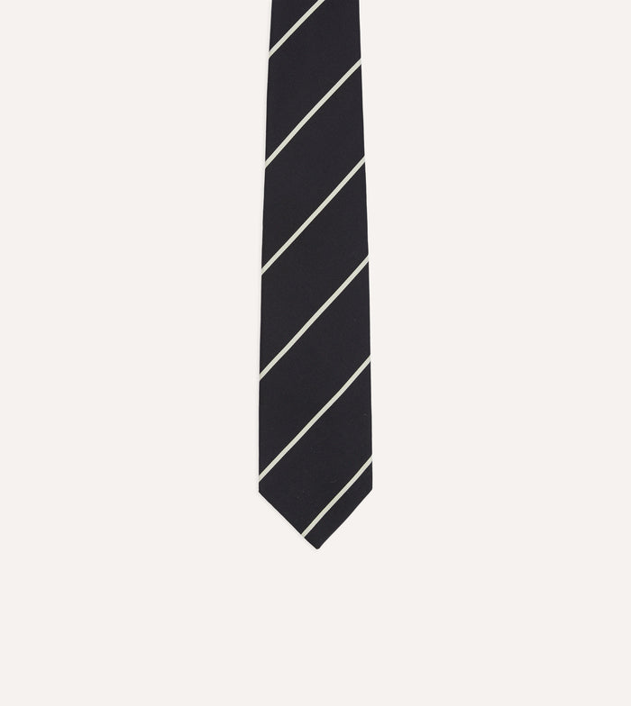 Navy and White Stripe Repp Silk Tipped Tie