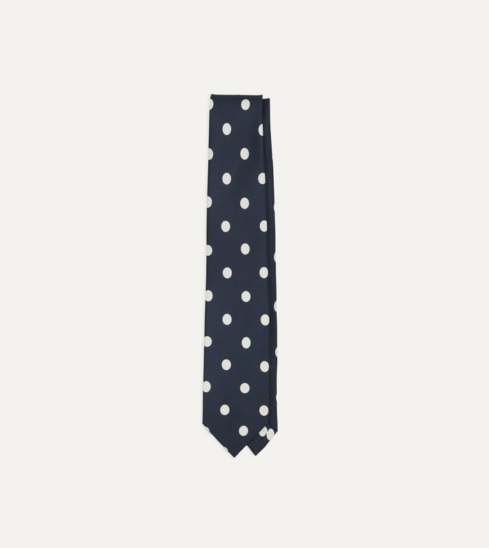 Navy Large Polka Dot Silk Self-Tipped Tie