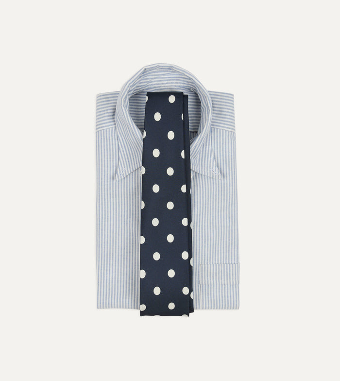 Navy Large Polka Dot Silk Self-Tipped Tie