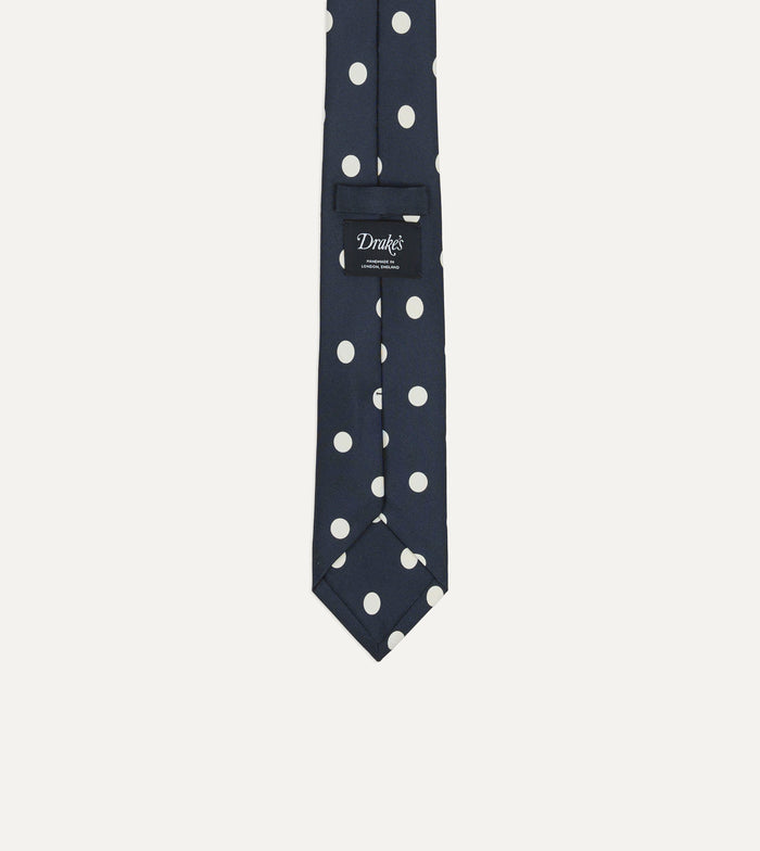 Navy Large Polka Dot Silk Self-Tipped Tie