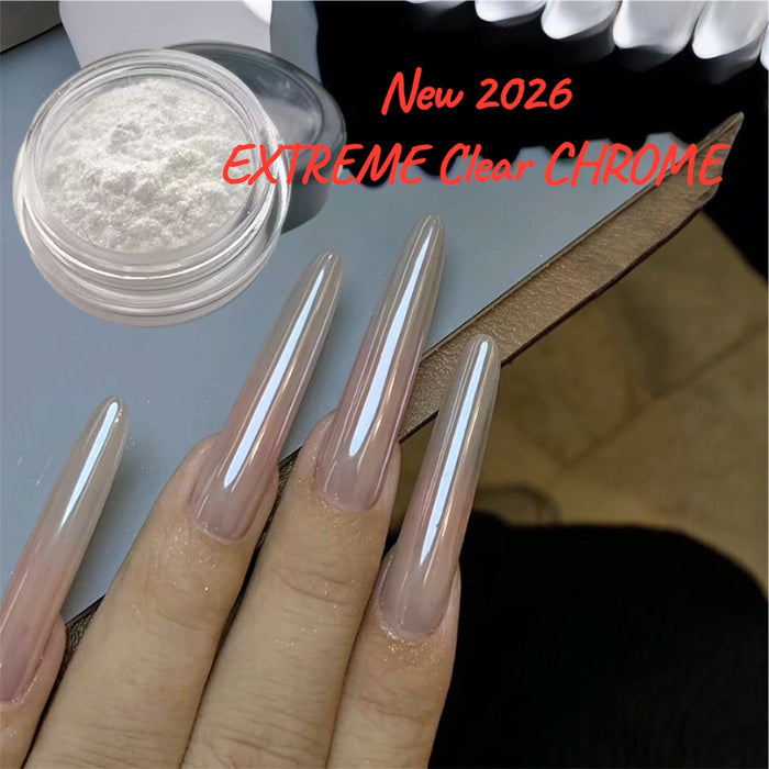 New 2026 EXTREME Clear Chrome Powder Nail Art