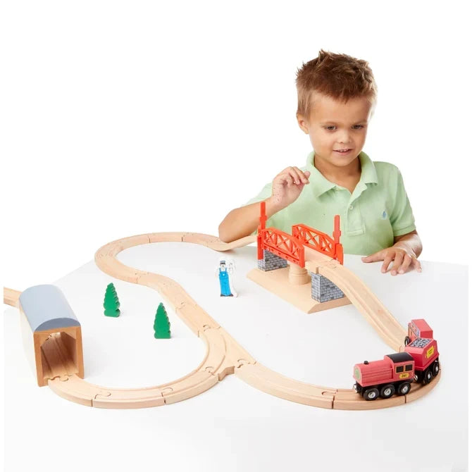 *NEW* Melissa & Doug Wooden Swivel Bridge Train Set