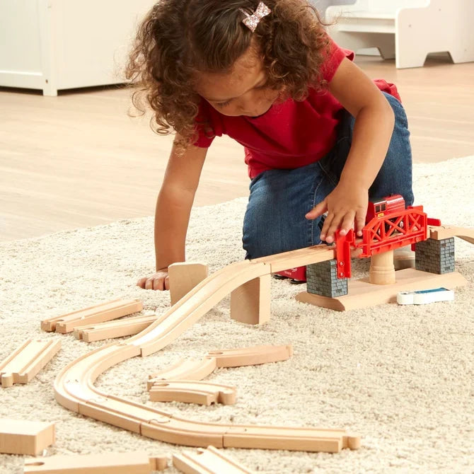 *NEW* Melissa & Doug Wooden Swivel Bridge Train Set