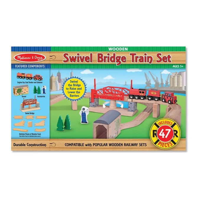 *NEW* Melissa & Doug Wooden Swivel Bridge Train Set