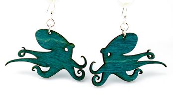 Octopus earrings with curling arms and suckers, eco-friendly jewelry made in USA