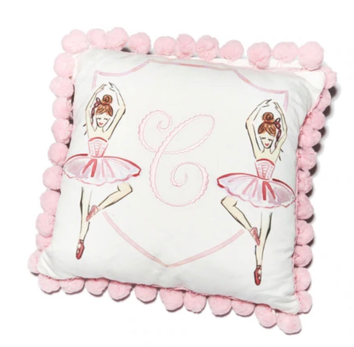 Over The Moon Brunette Ballerina Pom Pom Pillow