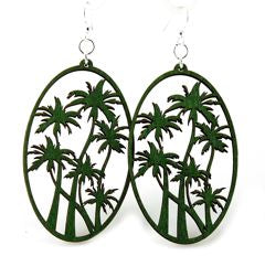 Palm tree earrings with layered fronds, eco-friendly laser-cut jewelry made in USA