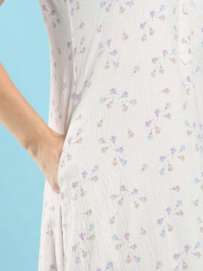 Pastel Cream Bamboo Feel Crush Cotton Floral Designer Nighty
