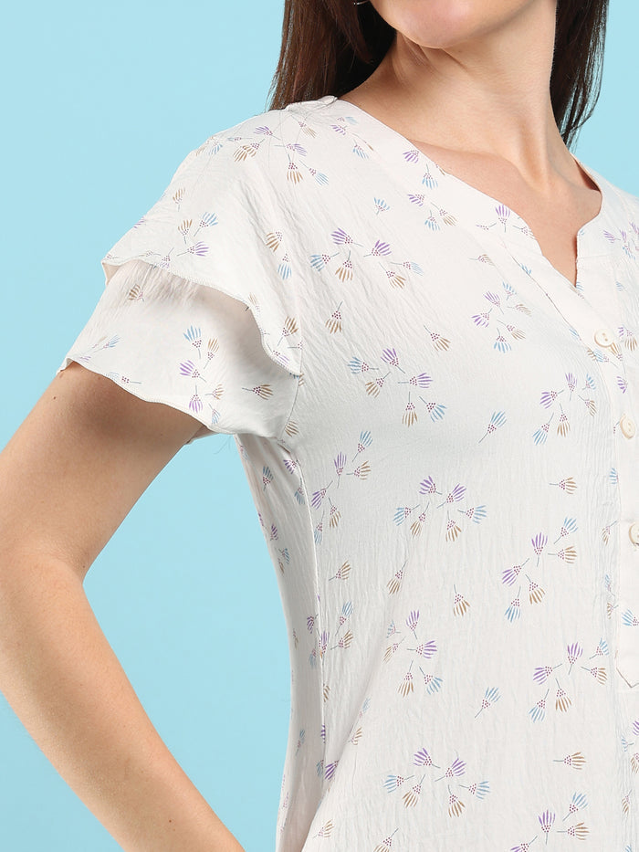 Pastel Cream Bamboo Feel Crush Cotton Floral Designer Nighty