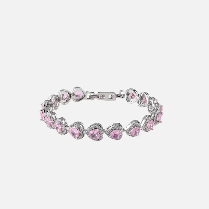 Pink Heart Crystal Bracelet - Silver