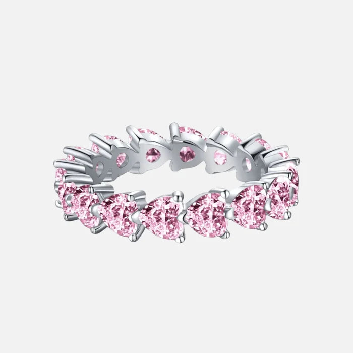 PINK HEART CUT RING - SILVER