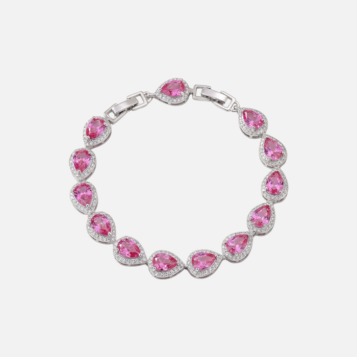 Pink Tear Drop Bracelet - Silver