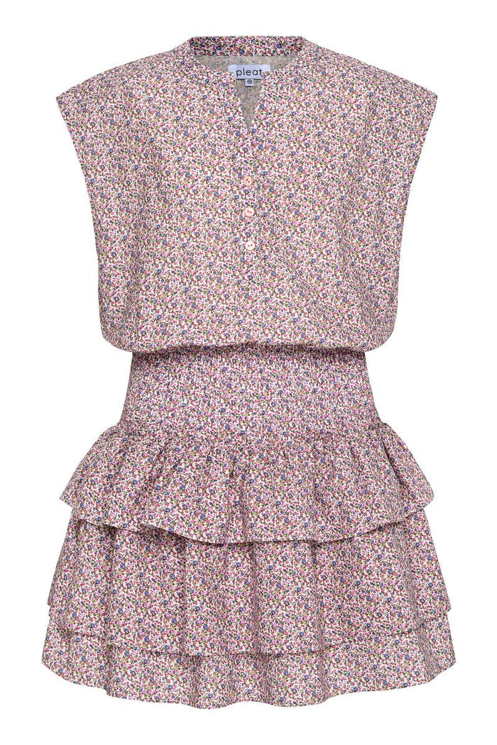 Pleat Drew Petals Dress-Pink