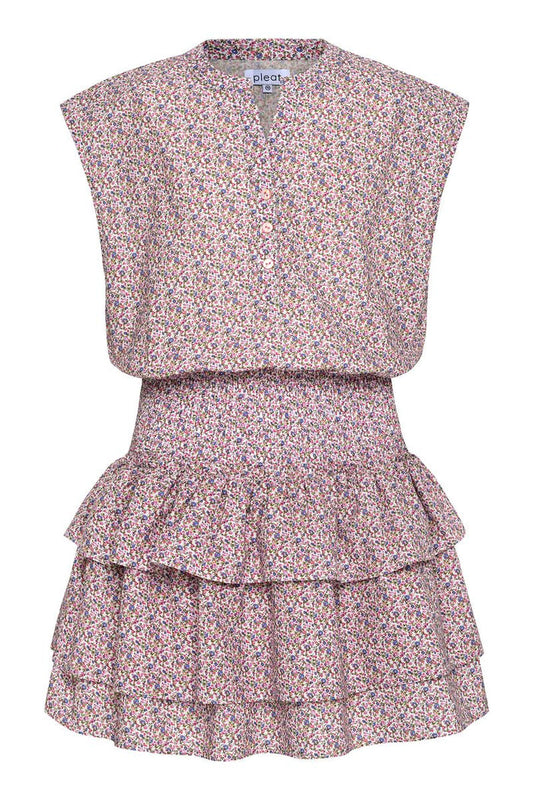 Pleat Drew Petals Dress-Pink