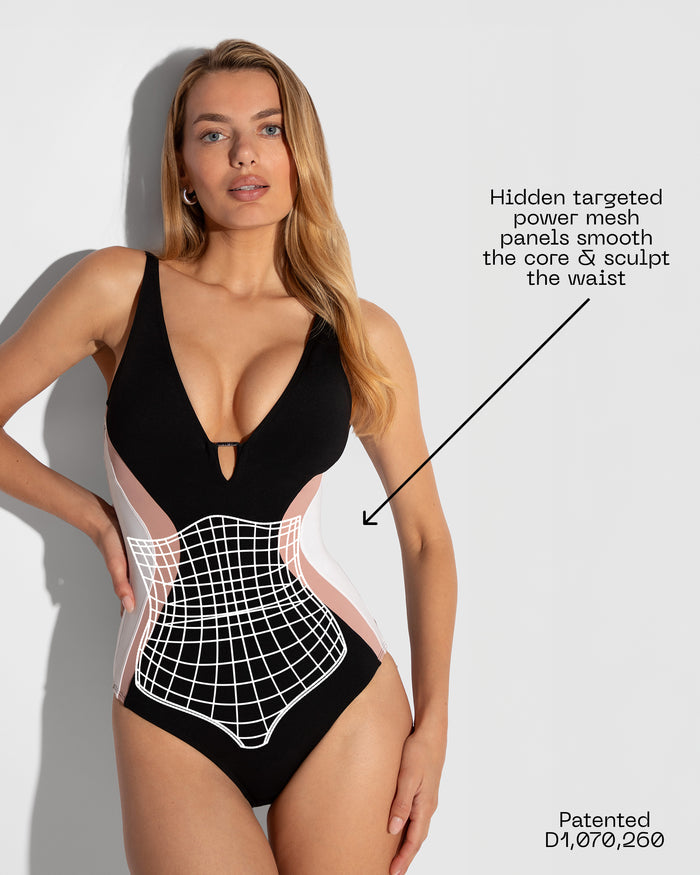 Detail graphic of Plungey Triangle - Contour Black/Rose/White highlighting power mesh