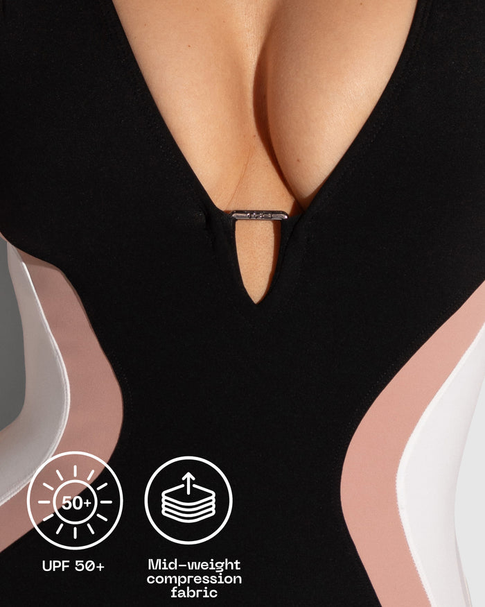 Details graphic of Plungey Triangle - Contour Black/Rose/White highlighting fabric