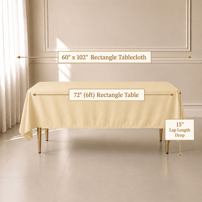 Beige wrinkle-resistant rectangle tablecloth for 6ft table, 60"x102".