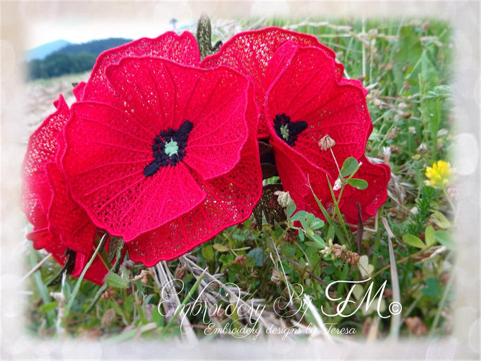 Poppies lace/ two sizes/4x4 hoop