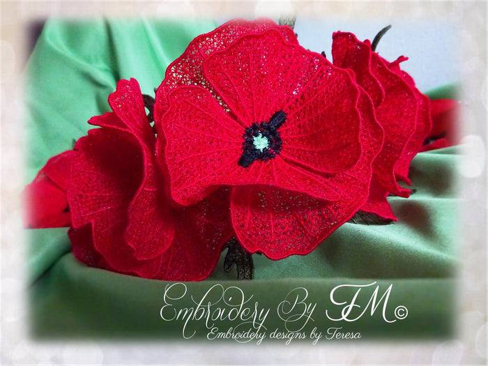 Poppies lace/ two sizes/4x4 hoop