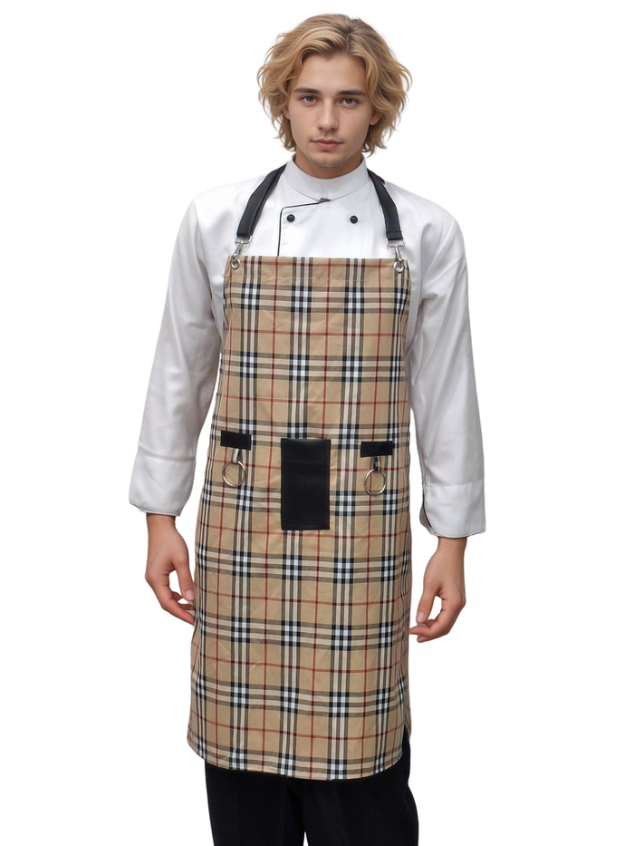 Premium Beige Bold Check Kitchen Apron | HICKORY - J R GARMENTS