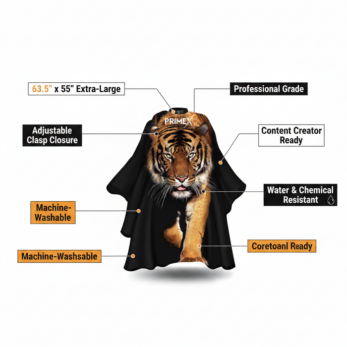 PrimeX Premium Professional Barber Cape, 1 Count, Tiger