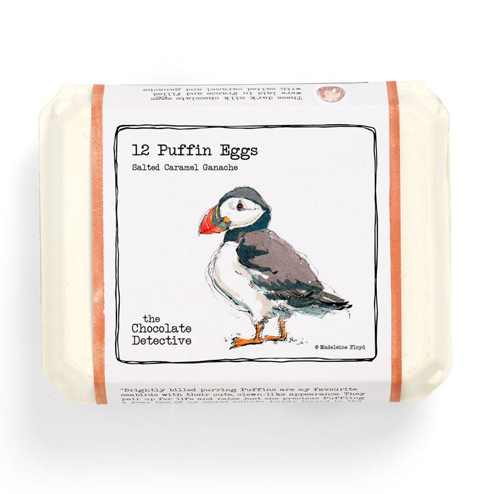 Pack of 12 Puffin Eggs with a puffin illustration on a white background