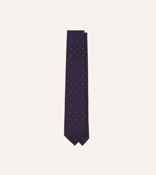 Purple Flowers and Diamonds Print Silk Self Tipped Tie