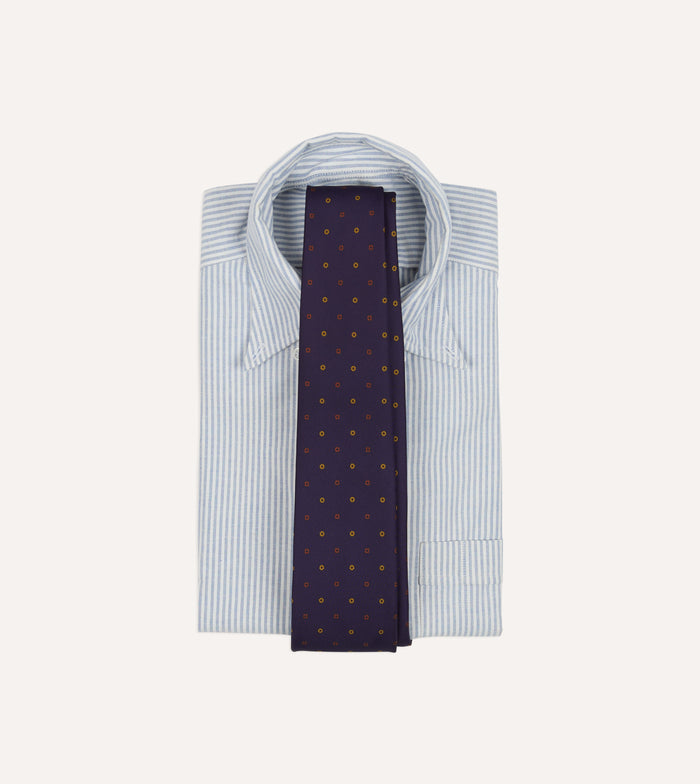 Purple Flowers and Diamonds Print Silk Self Tipped Tie