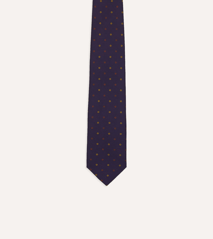 Purple Flowers and Diamonds Print Silk Self Tipped Tie