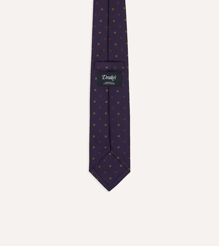 Purple Flowers and Diamonds Print Silk Self Tipped Tie