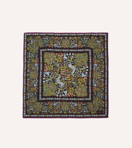 Purple Mythical Forest Print Wool-Silk Bandana